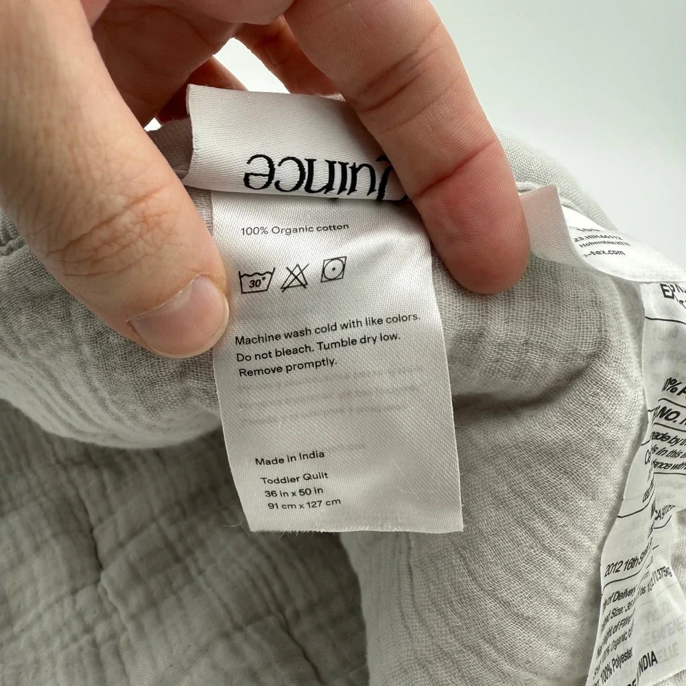 Quince 100% Organic Cotton Airy Gauze Toddler Quilt‎ & Sham Set Fog Gray NWOT